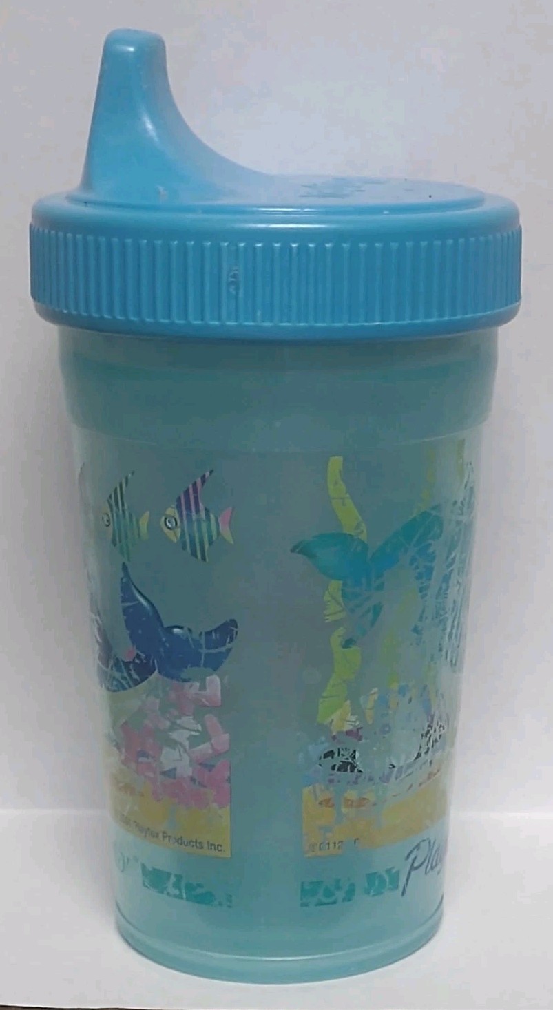 Vtg Playtex Sippy Cup Sea Fish Whale Crab Blue Lid Valve 2001 Pls Read