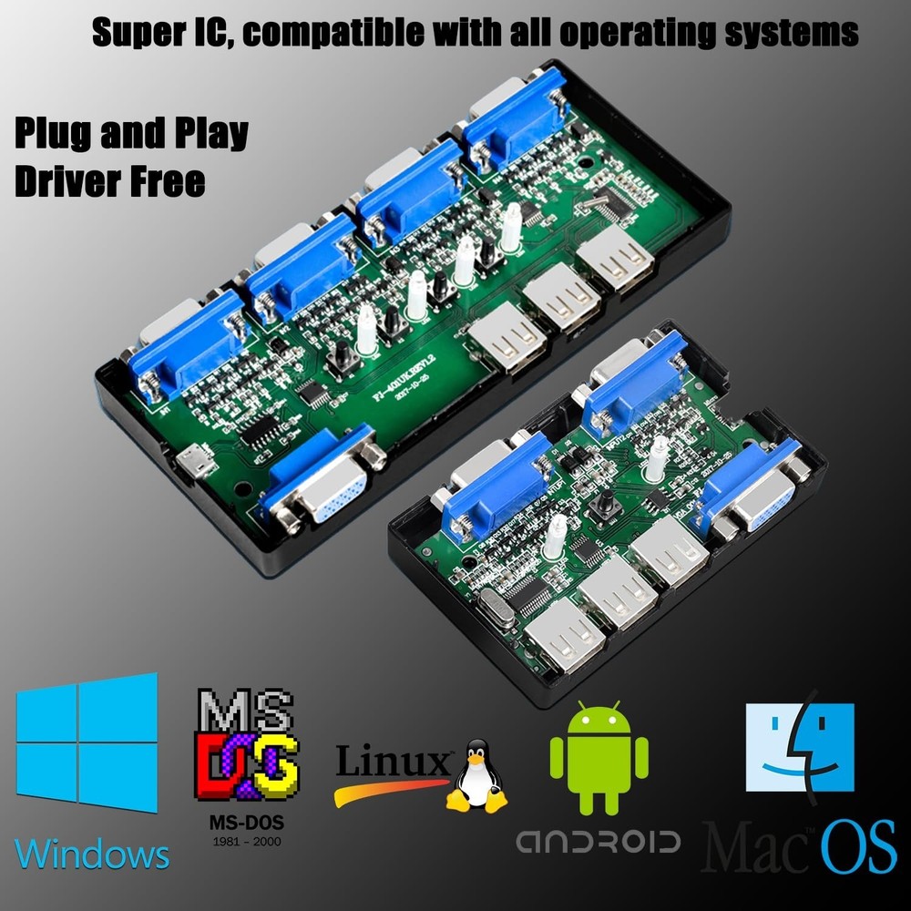 Versatile 4-Port KVM Switch with Desktop Controller for Seamless Usage