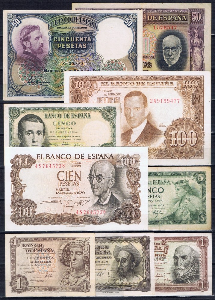 Spain. Set of 20 different banknotes.