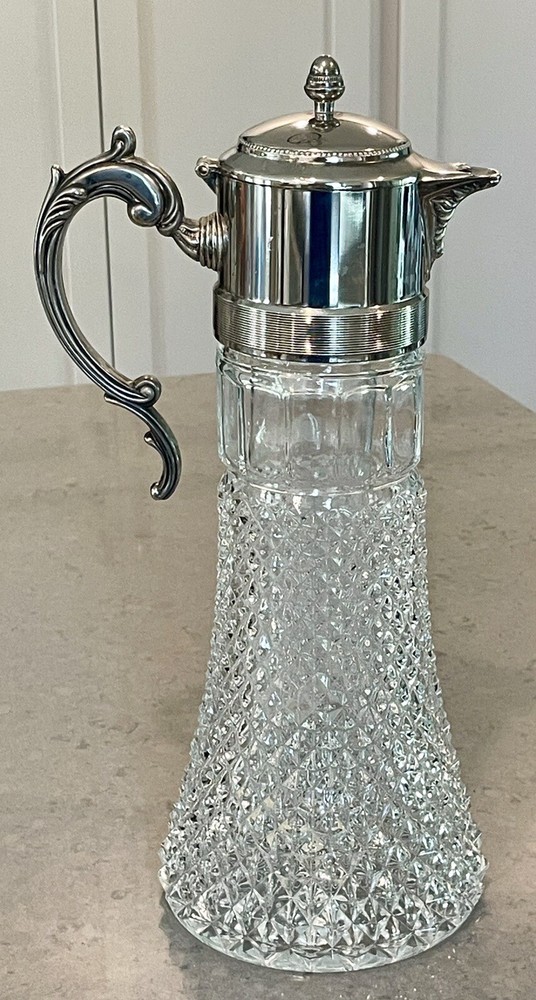 Leonard Silver Plate Italy 14" Wine Claret/Water Pitcher Cut Diamond