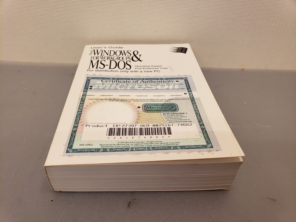 Microsoft Windows for Workgroups & MS-DOS Full User Guide + COA, NO MEDIA