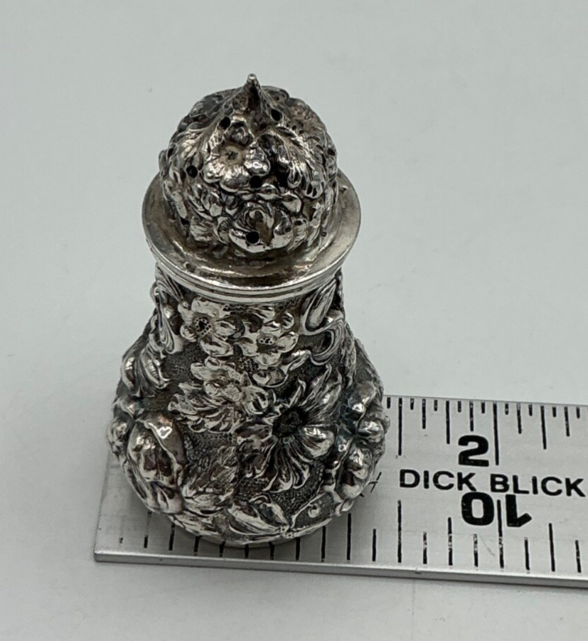 Antique Set Stieff Rose Sterling - Salt Cellar, Spoon and Pepper Shaker, 4 pc