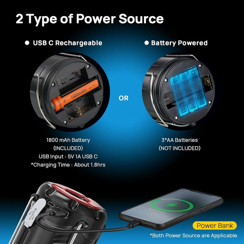 2 Pack Collapsible LED Camping Lantern, Consciot USB C 2 Pack, 2 Black