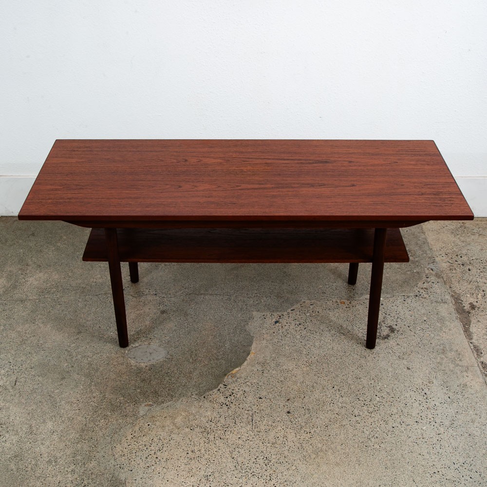 Mid Century Danish Modern Coffee Table Solid Teak Denmark Surfboard Shelf Mcm M