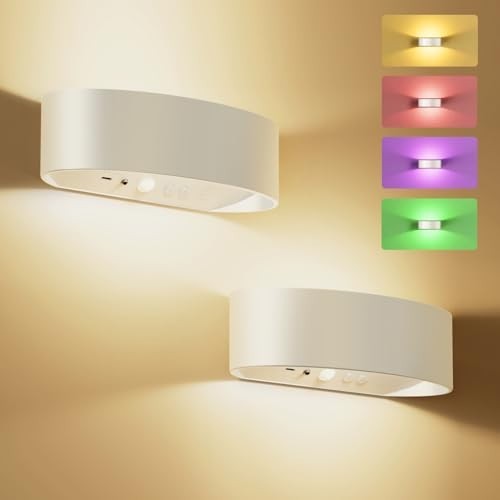 Rechargeable Motion Sensor Wall Light, 15 RGB Colors, Dimmable Wireless Sconces