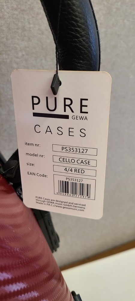 Gewa Pure Polycarbonite 4.8 Cello Case Ruby Red With Wheels Free Shipping