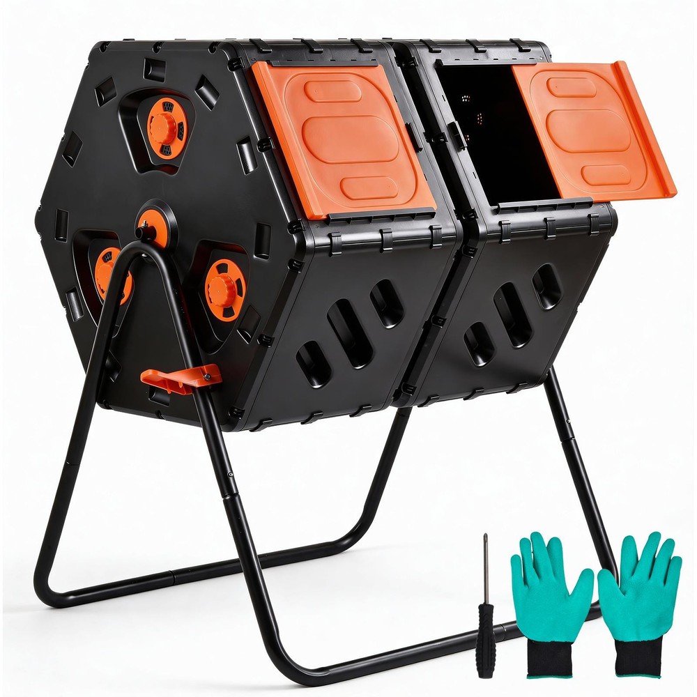 Compost Bin Outdoor, 45 Gal Dual Chamber Tumbling Compost