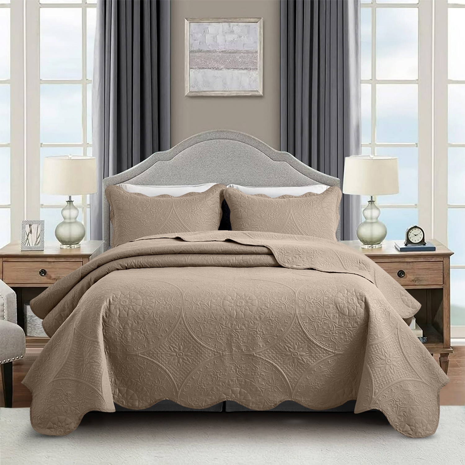 Quilted Floral Bedspread with Pillow Shams 3 Piece Soft Bedding Throw Queen King