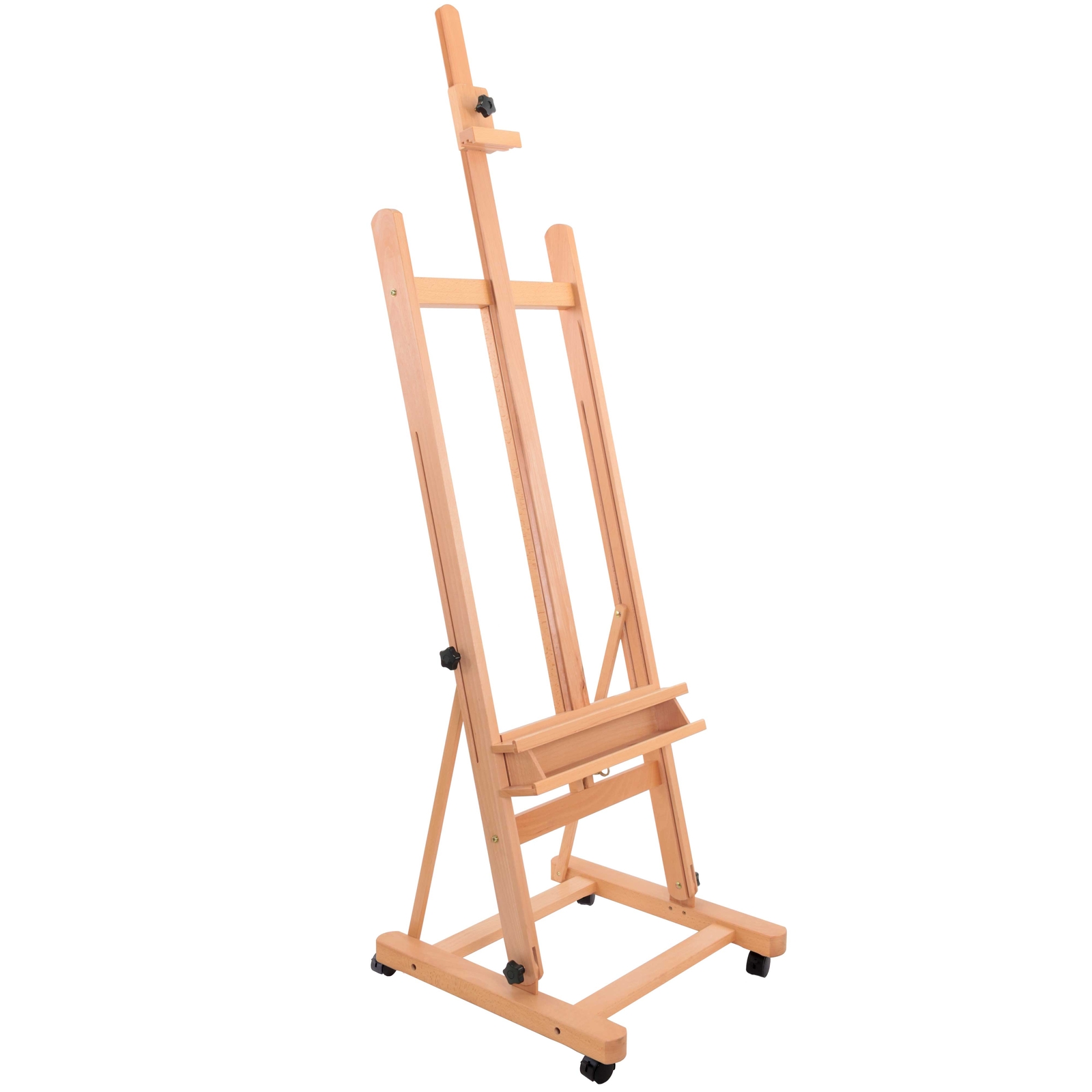 Wooden Beechwood Adjustable H-Frame Studio Easel, Artist Tray Wheels Hold Canvas