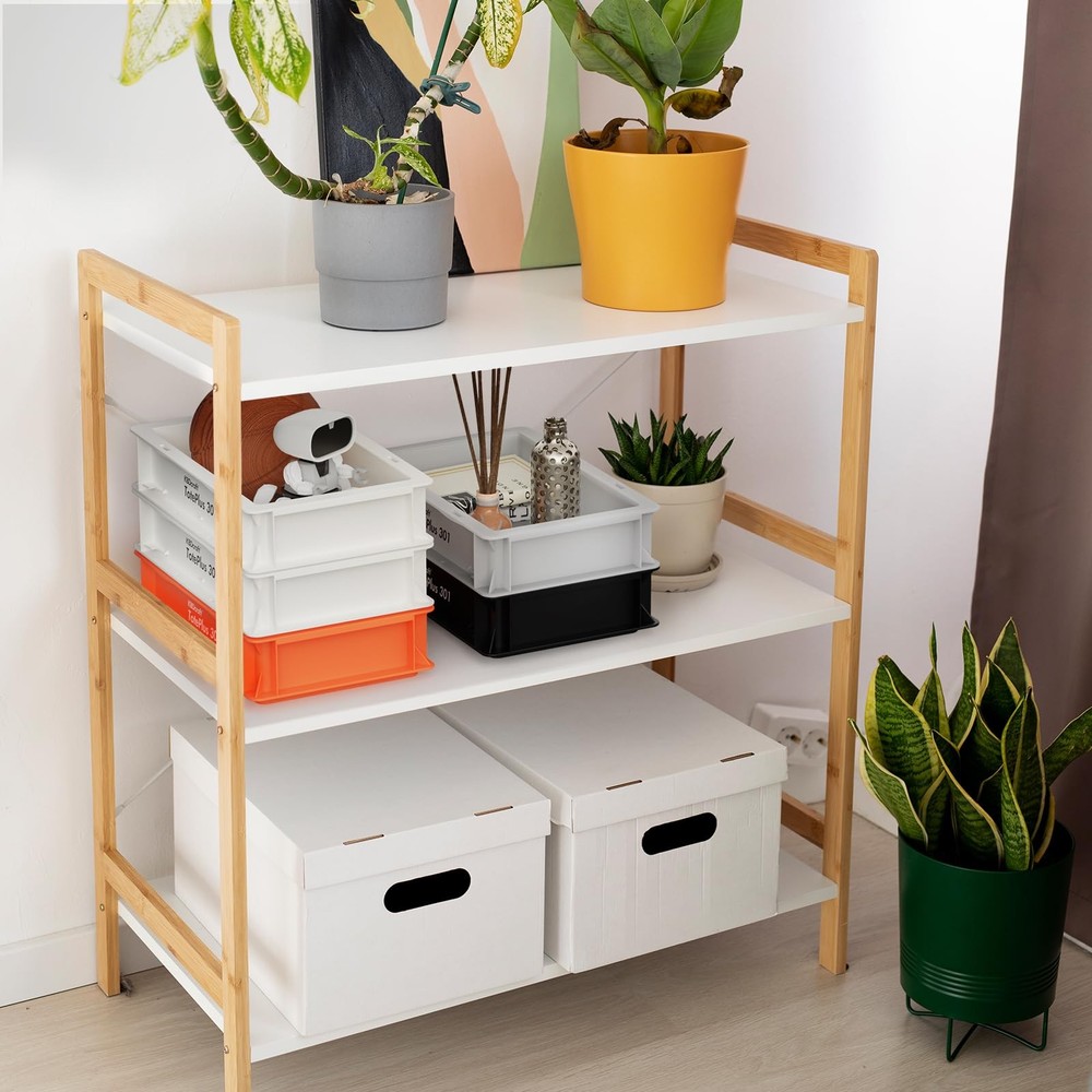 Stackable Storage Bin - Heavy-Duty Plastic Organizer and Tray with Straight W...