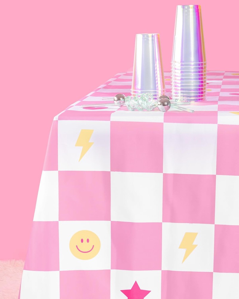 , Preppy Checker Washable Tablecloth - 9ft. | Party Decorations, Smiley Bache...