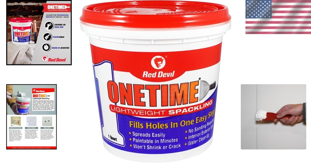 Versatile ONETIME Lightweight Spackle for Easy Drywall & Plaster Repair, 1 Quart