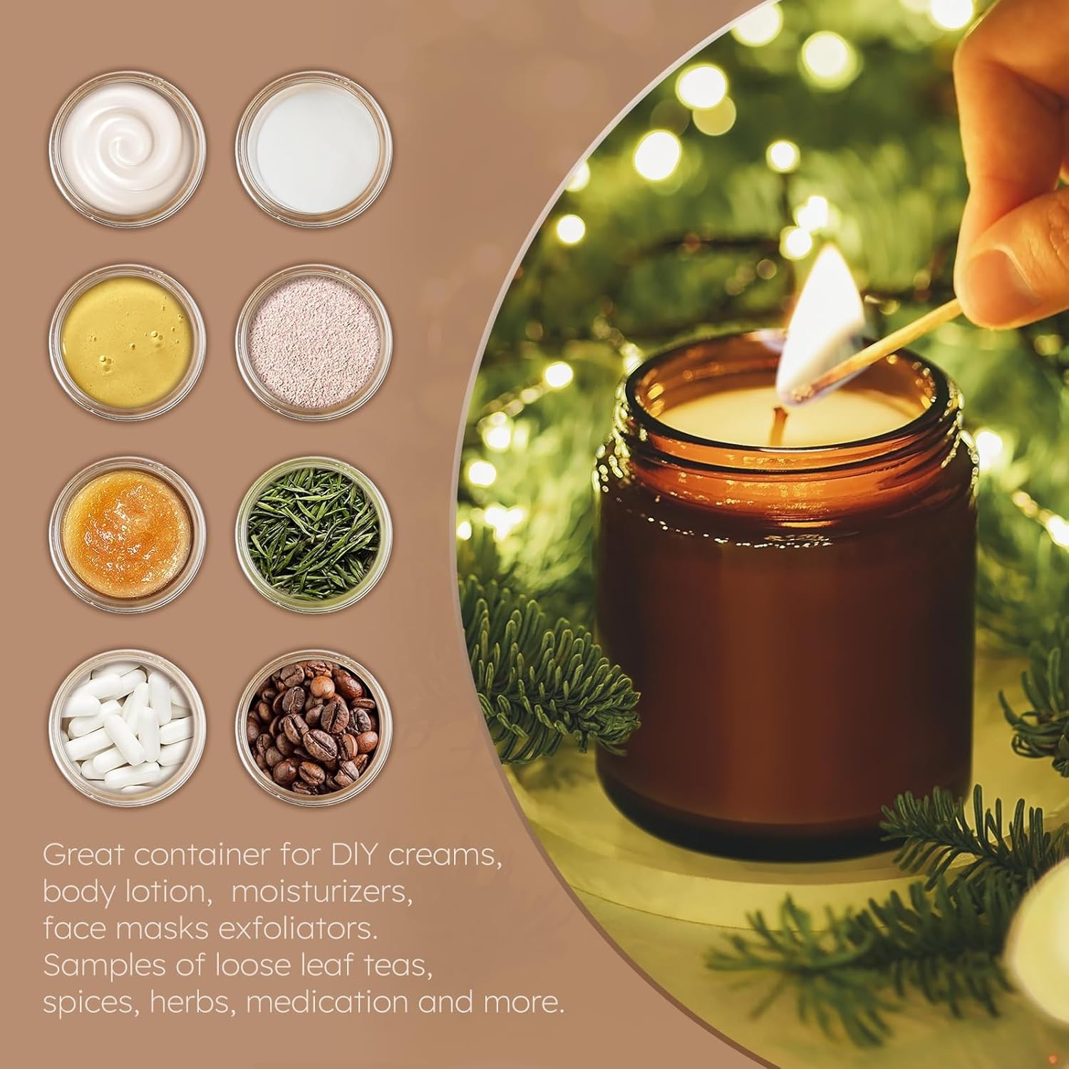 Tecohouse 8oz Amber Glass Jars with Lids, 3 Pack Candle Jars with Blank Labels,