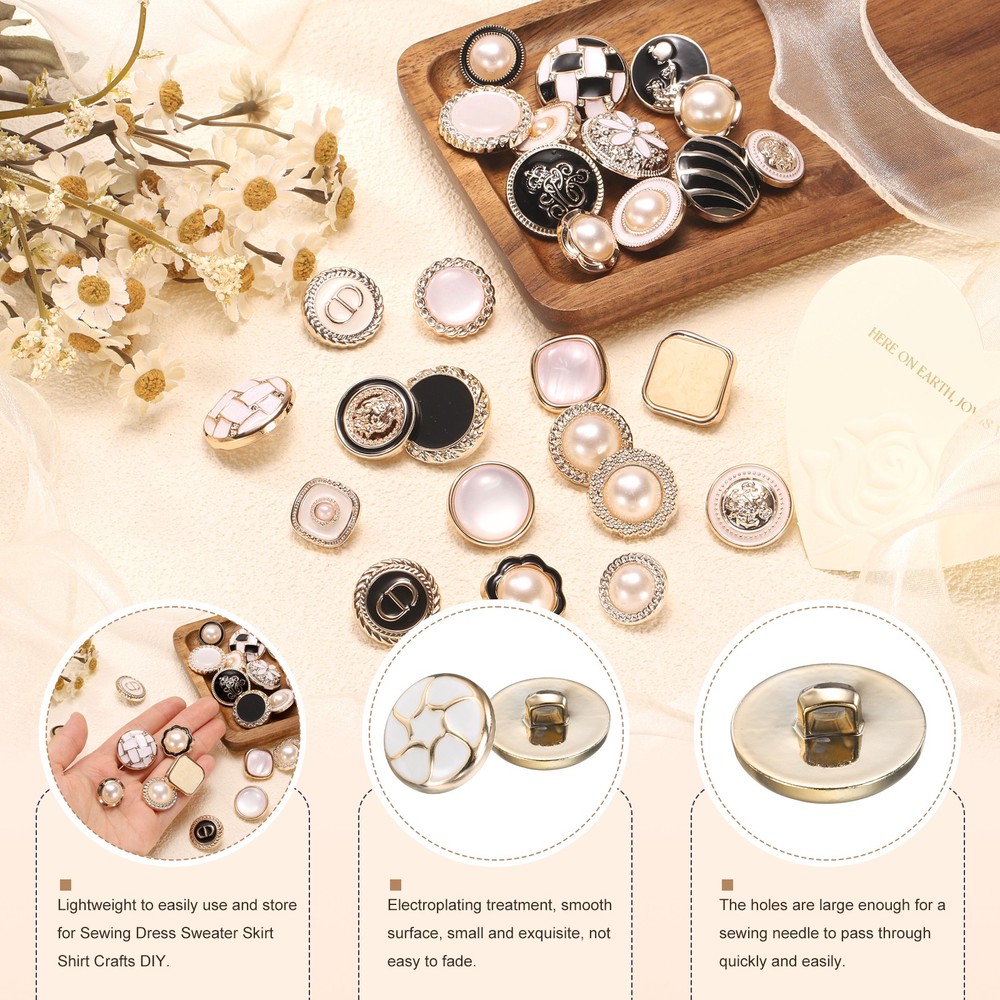 5pcs Gold Pearl Button 25mm 0.45" Thick Sewing Button Style A