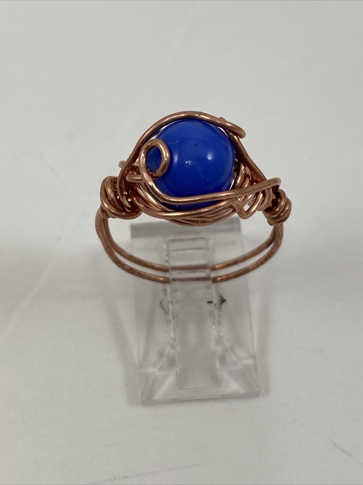 Handmade ~ Copper Wire Wrap ~ Glass Ring Bead Size  7 1/2  #81