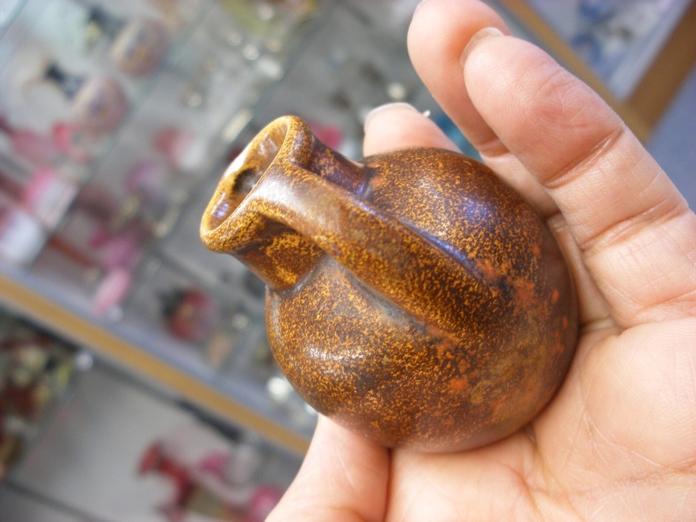 Vintage Primitive Miniature Stoneware 2 1/2" Two Handled Storage Jar