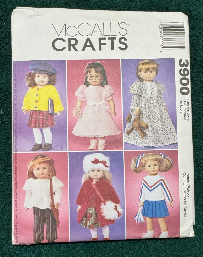 McCalls 3900 ~18" Doll Pattern ~ UNCUT ~ ~ ~ ~ ~ ~ ~ ~ ~ ~ ~ Listing MP24