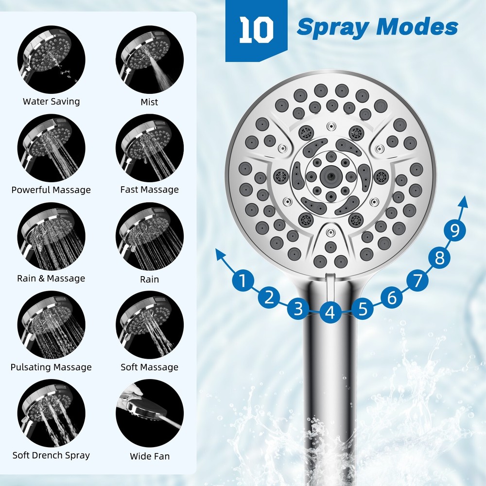 High Pressure Rain Shower Head Combo with Handheld Spray Slide Bar Adjustable