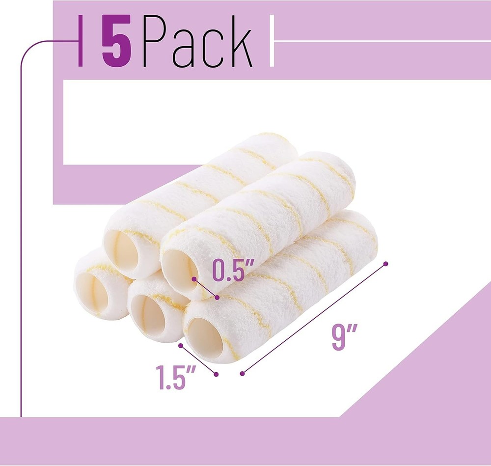 Reliable 9” Roller Naps - 5 Pack, Microfiber Covers for Effortless Painting