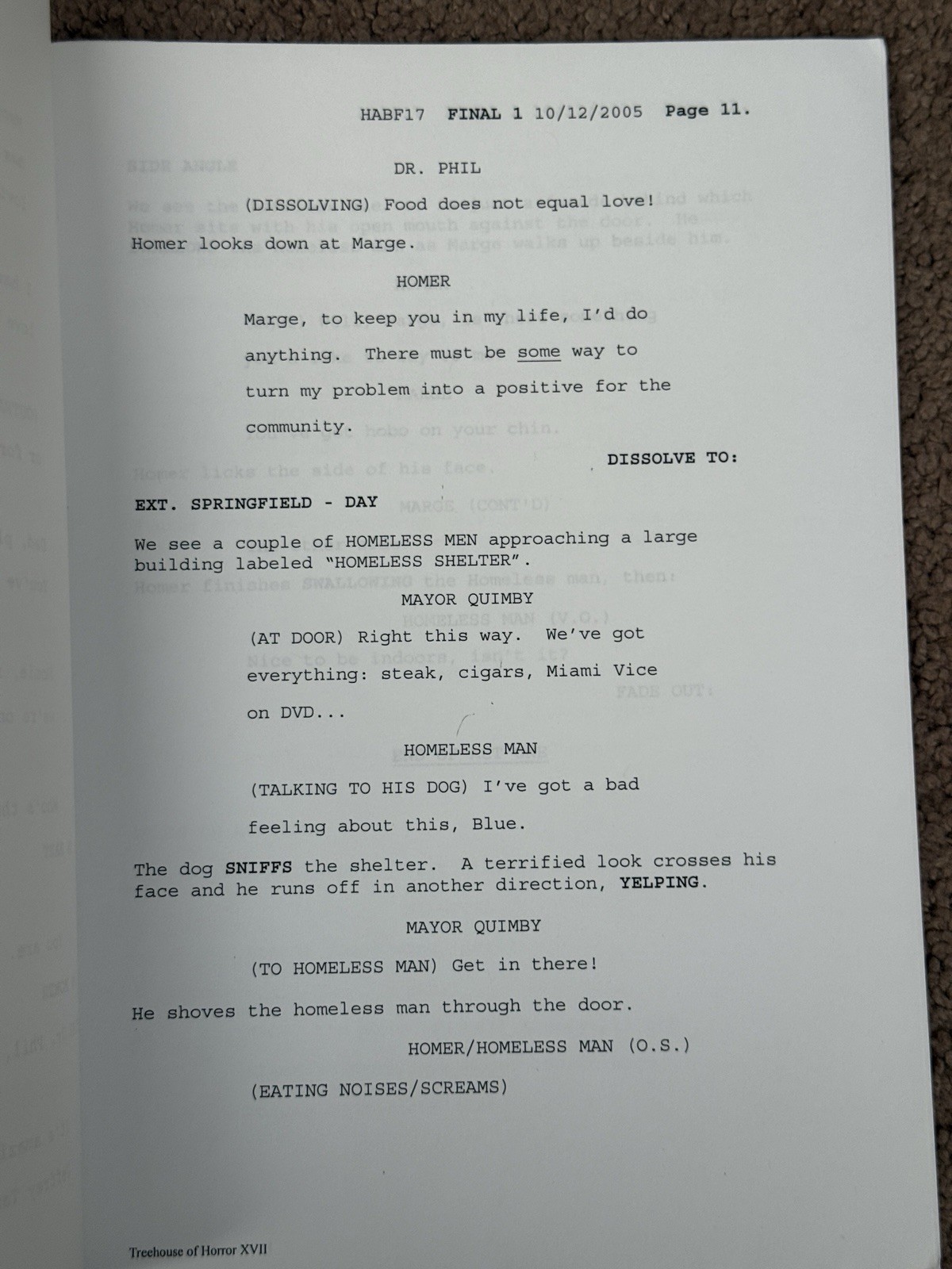 The Simpsons Treehouse Of Horror XVII Script Signed By Matt Selman And Paul Wee