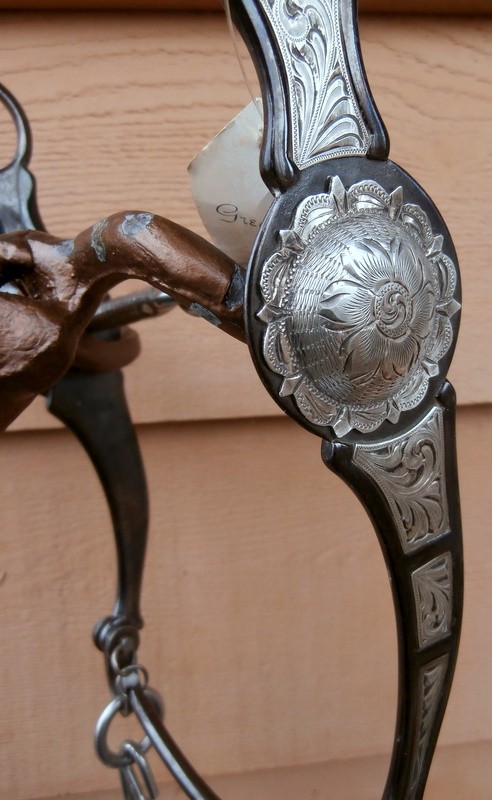 Greg Darnall Silver Concho Blued Black Shank Snaffle Horse Bit Ball Rein Chains
