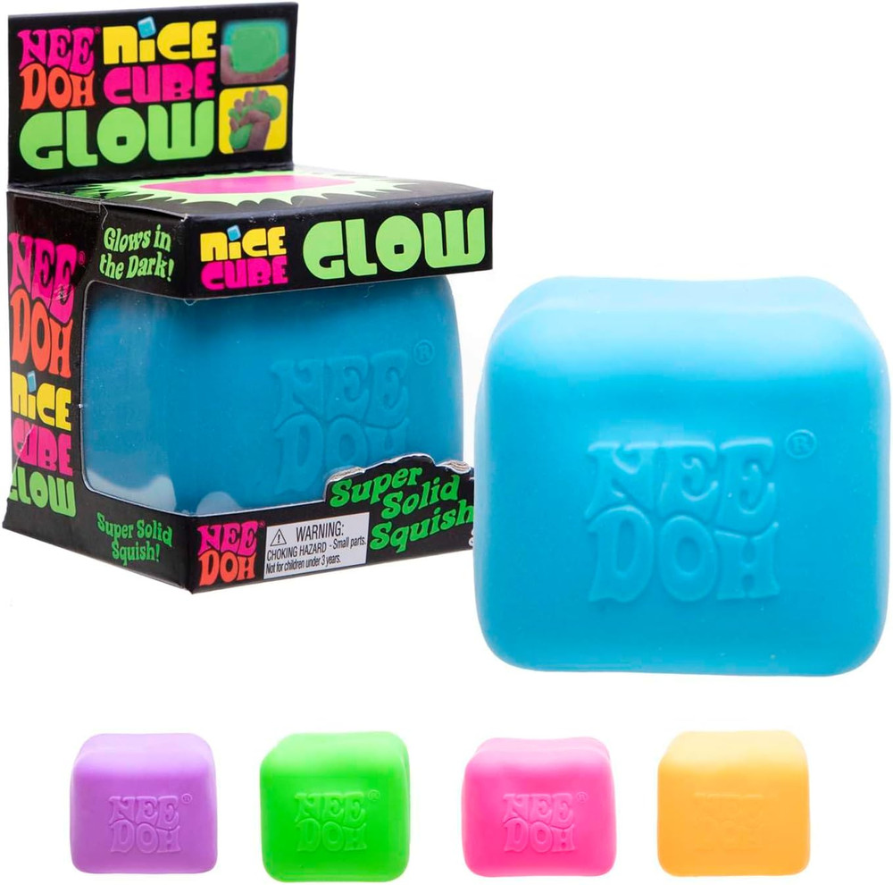 Needoh Nice Cube Glow - Sensory Toy with a Super Solid Squish - Glows in the Dar