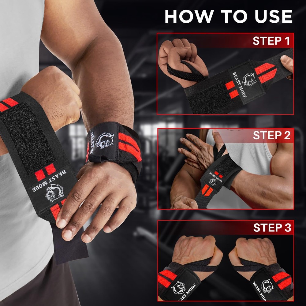 HeavyDuty Weightlifting Wrist Wraps with Thumb Loop for Powerlifting & Training