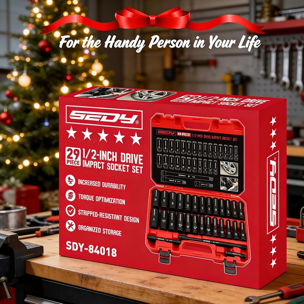 29-Piece 1/2" Drive Impact Socket Set, High-Durability Impact Wrench