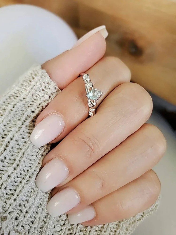 Sterling Silver Claddagh Aquamarine Ring