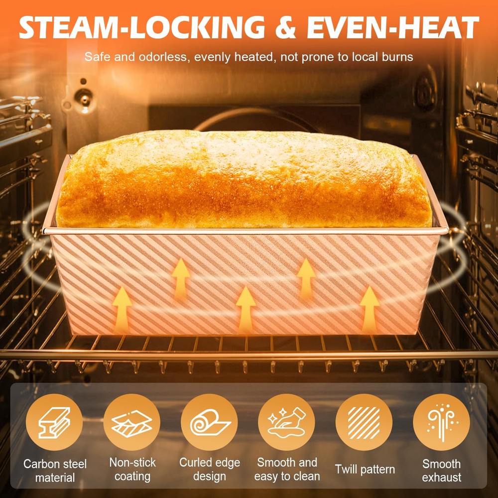 Non-Stick Pullman Loaf Pans with Lids – 2.2 LB & 1 LB Dough Capacity