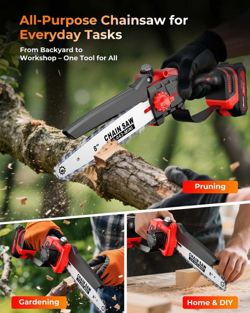 UBeesize Mini Chainsaw Cordless 8inch | Longer Runtime | Brushless Motor | Er...