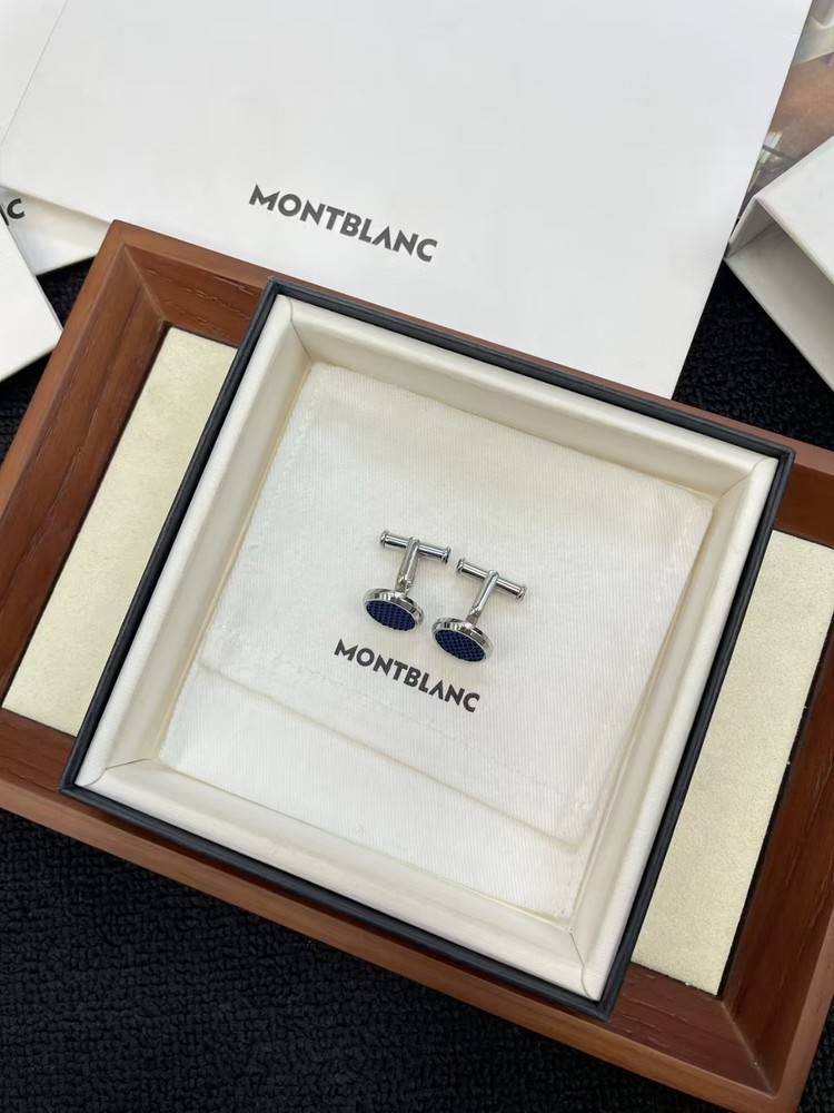 MONTBLANC Cufflinks stainless steel With Blue Hexagonal Copper Pattern