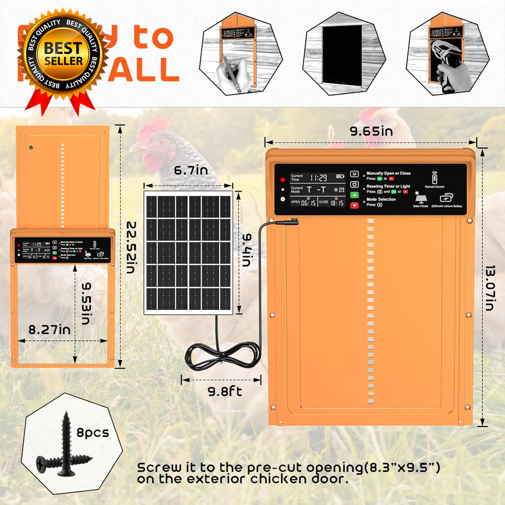 Coop Door Solar PoweredDoor with Timer & Light Sensor,