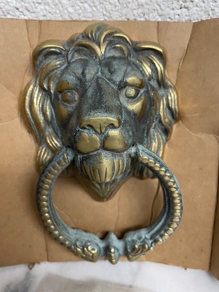 VTG Solid Brass Lion Head Door Knocker With Hardware NOS