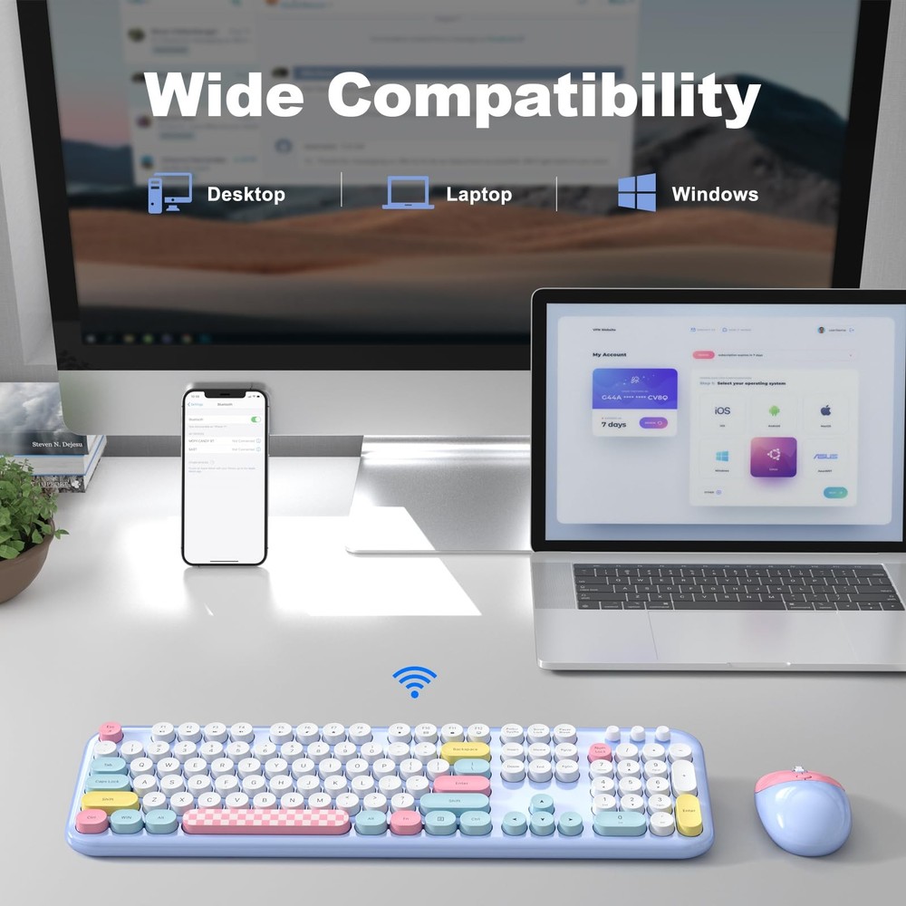 Wireless Full Size Typewriter Keyboard with Cute Cat Design for PC Laptop