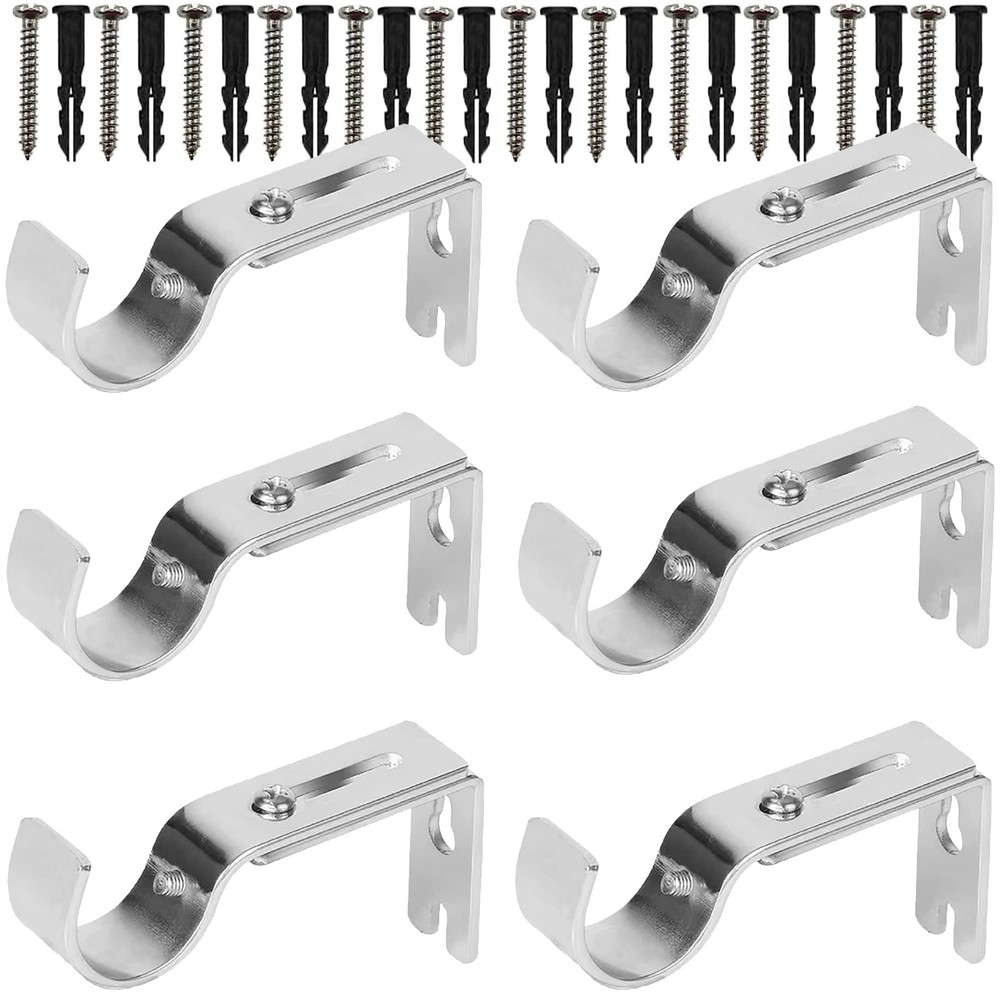 Curtain Rod Brackets for Adjustable, 6 Pack Premium Bracket Silver-6pack
