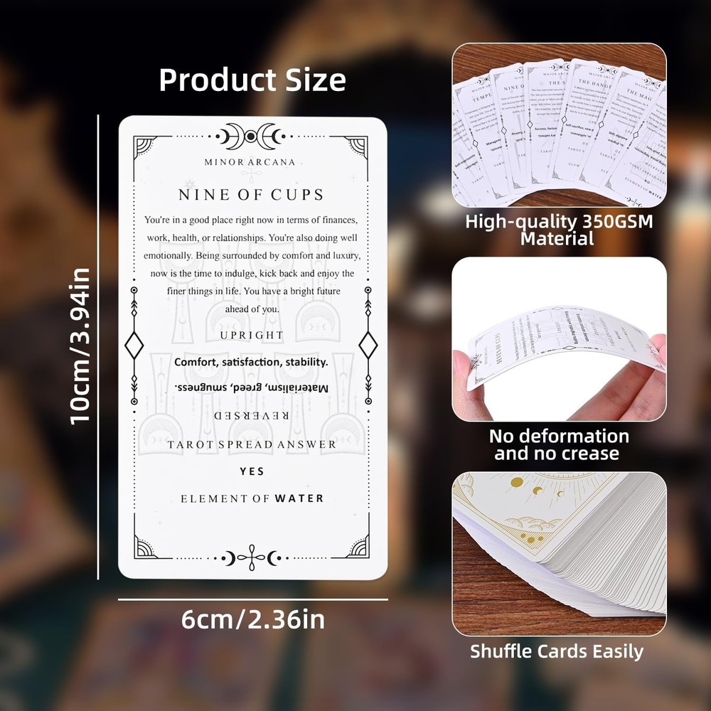 78 Clear Text Pattern Tarot Cards, Classic Tarot Learning Deck Fortune Telling G