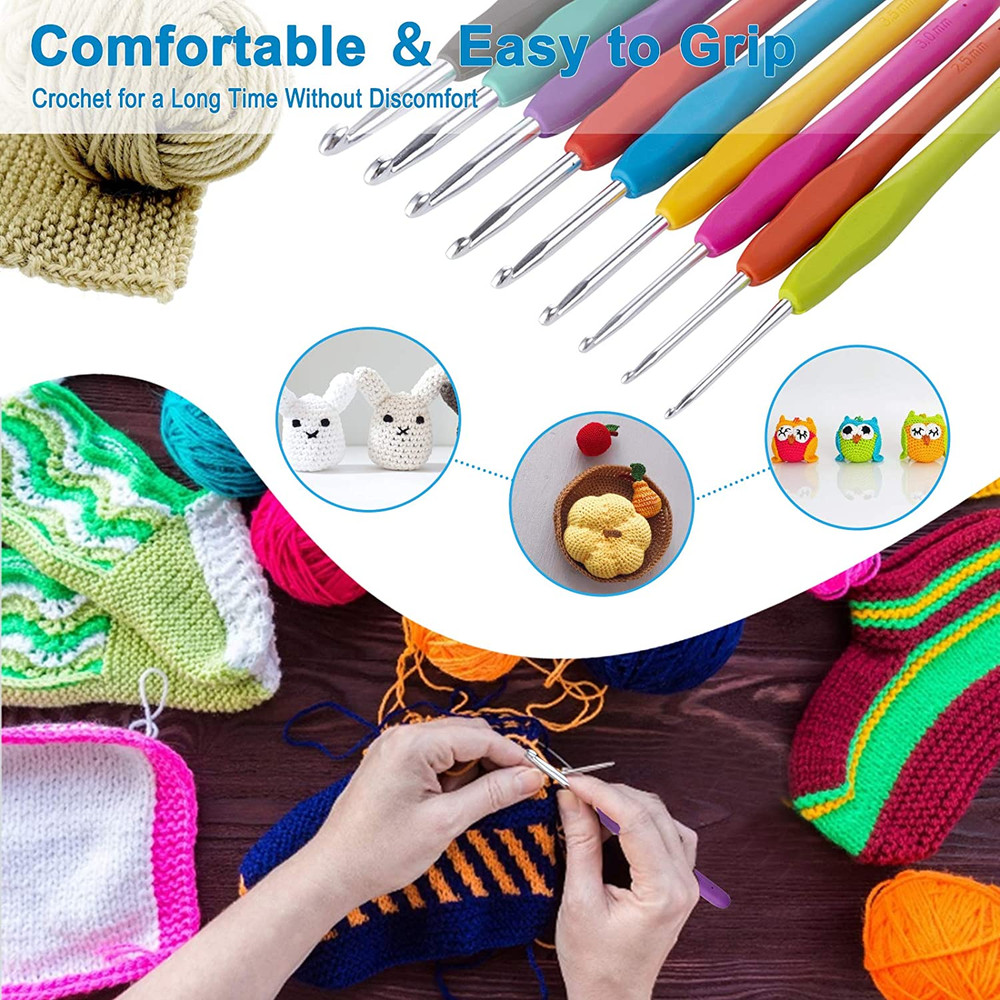23 PCS Crochet Hooks, Ergonomic Handle Crochet Hooks Set for Arthritic Hands, Co