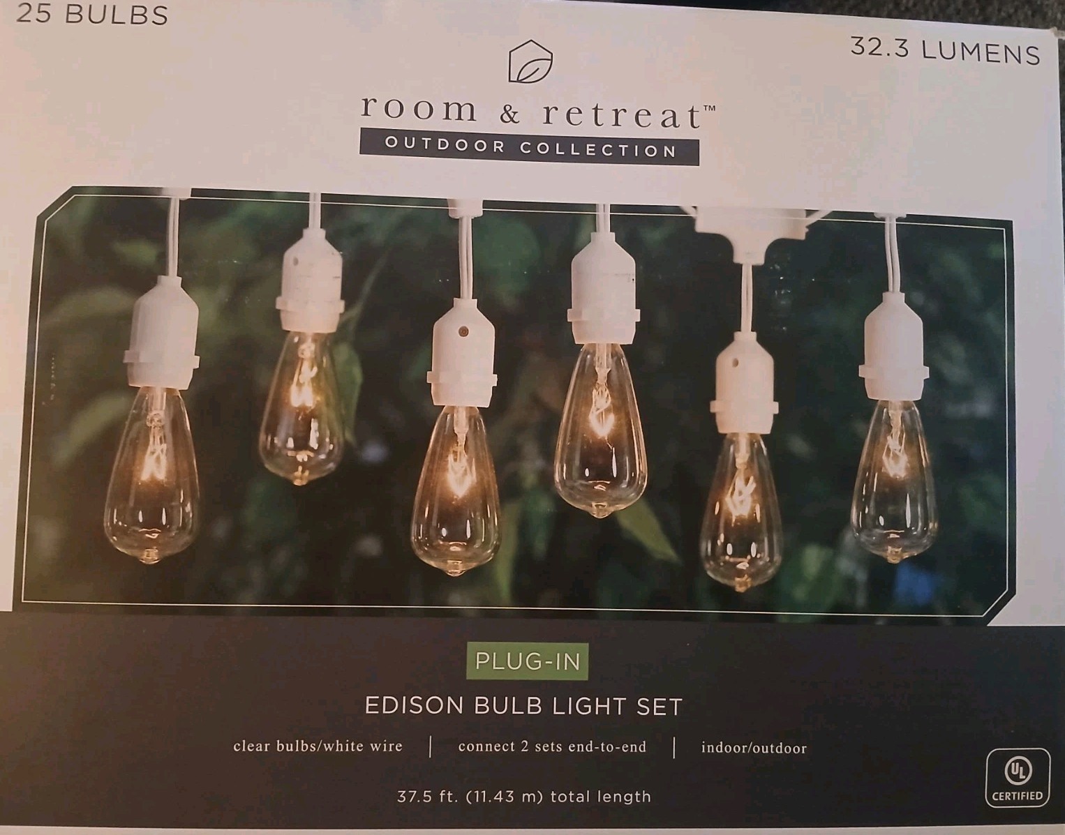 Edison Glass Bulb String Lights 25 Ct Plug-In Indoor Outdoor Home & Retreat