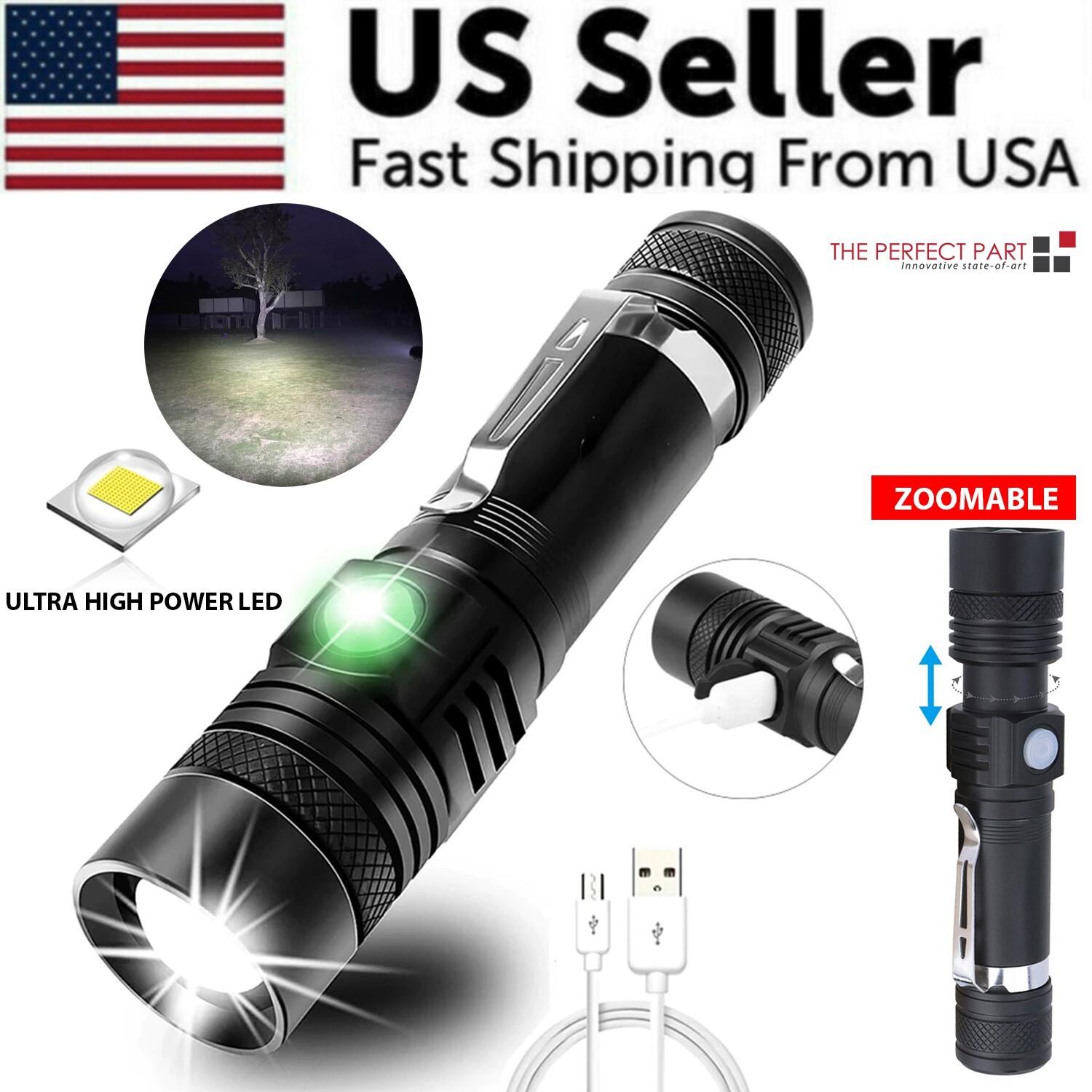 Rechargeable 990000LM LED Flashlight Tactical Police Super Bright Torch Zoomable