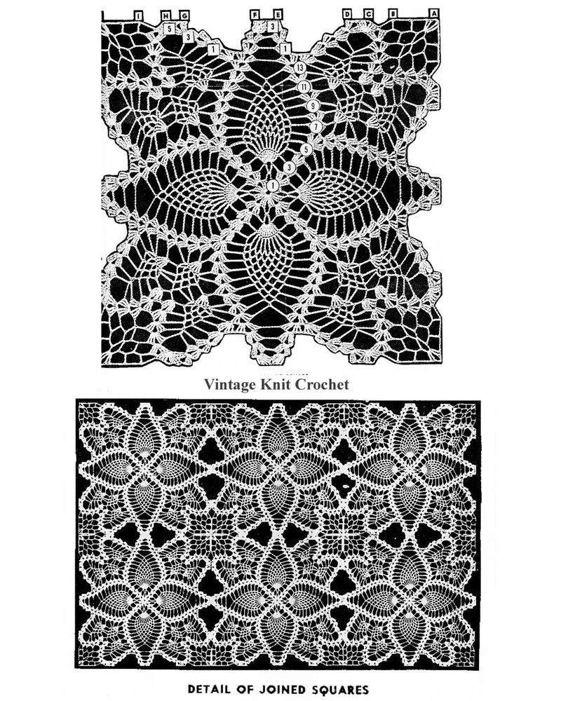 Vtg Crochet Pineapple Square Pattern, Cloth Spread Runner Mail Order Design 854