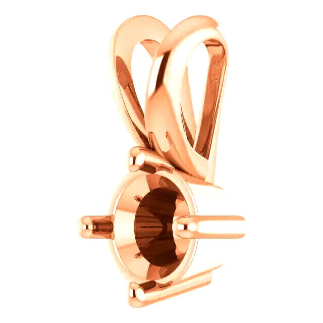 14K Solid Rose Gold Pendant Setting Round Solid Base Solitaire Mount 3mm-8mm
