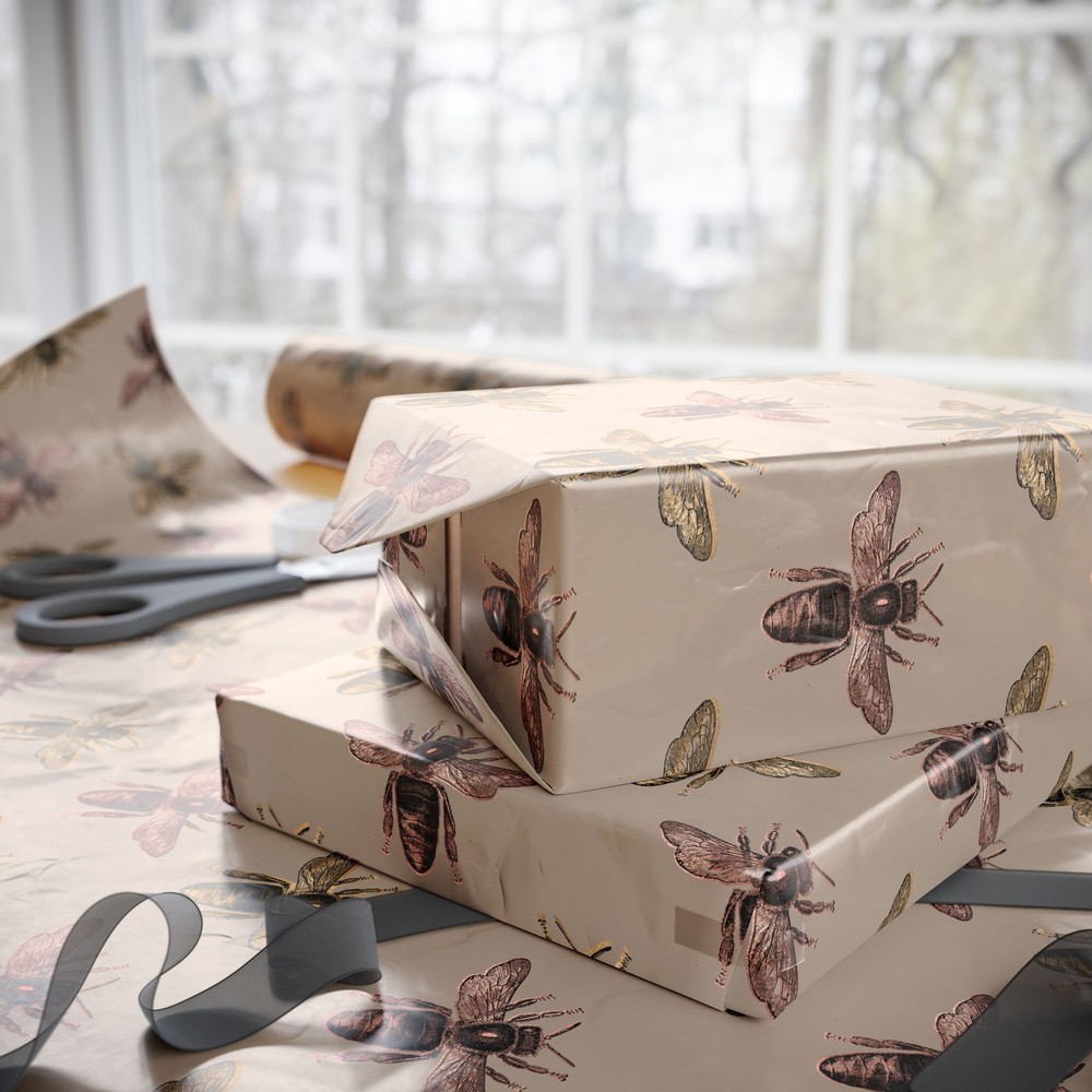 Tan With Black Bee Pattern Wrapping Papers