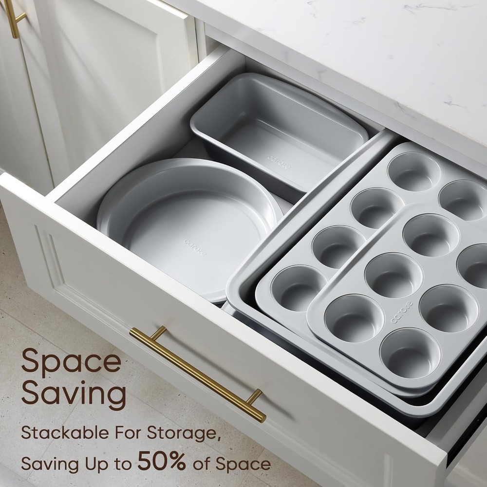 7Pc Nonstick Stackable Baking Pans Set Bakeware Sets Including Cookie Sheets New