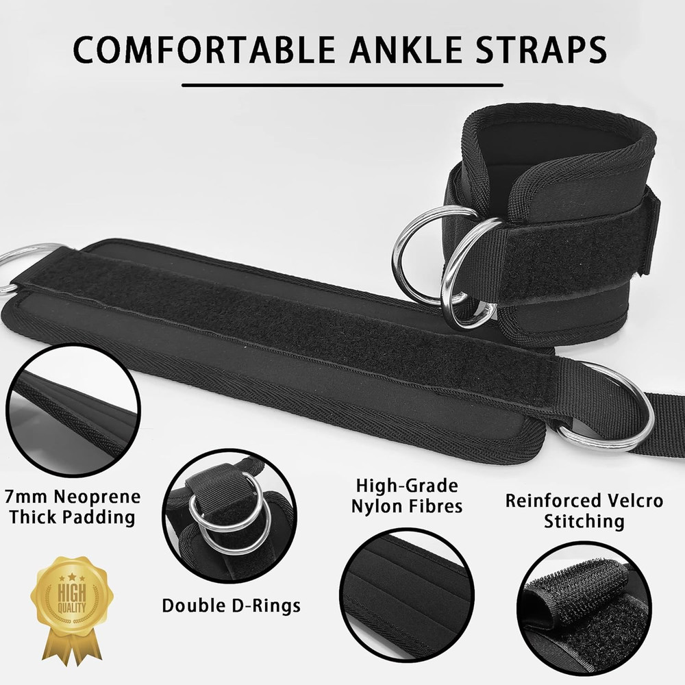 Fitness Ankle Straps for Cable Machines, 2 Pack Comfortable Adjustable Padded...
