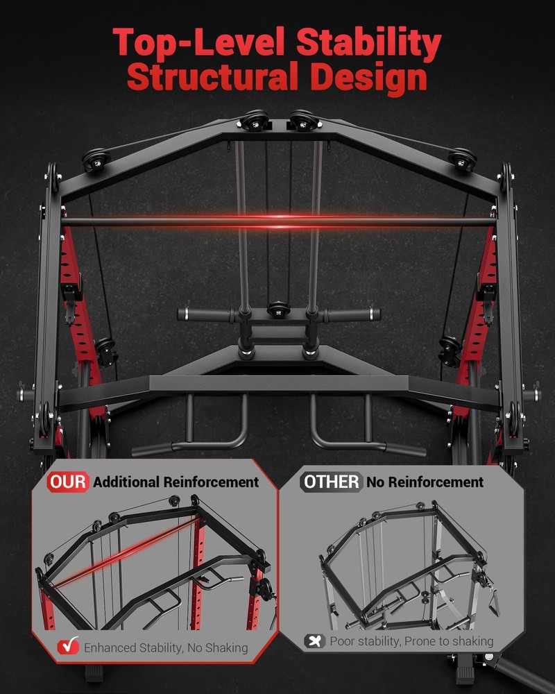 Power Cage Multi-Function Squat Rack for Home Gym w/Pulley Cable System ,Dip Bar