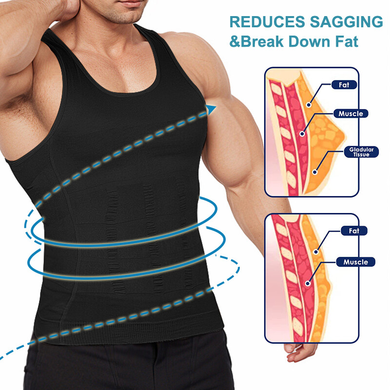 Mens Body Shaper Belly Chest Compression Shirt Slimming Tank Top Abs Girdle Vest