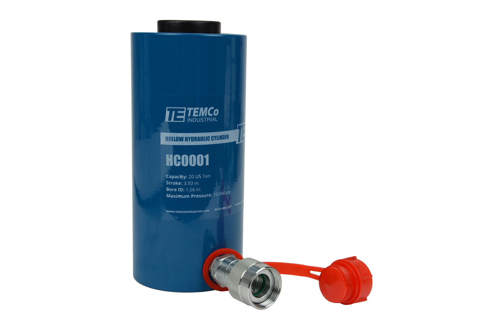 TEMCo Hollow Hydraulic Cylinder Ram 20 TON 4 In Stroke 5 YEAR Warranty
