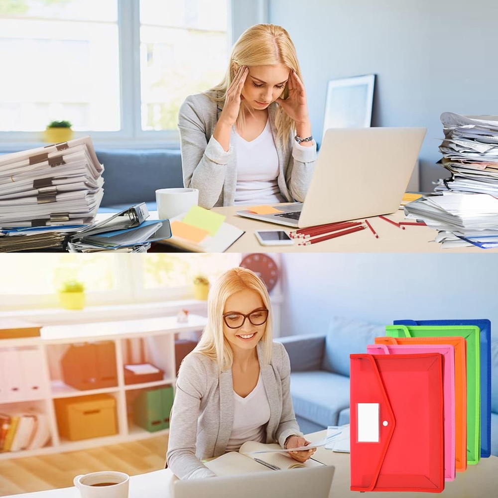 Expanding File Folder Document Organizer with Snap Button, Waterproof Transpa...