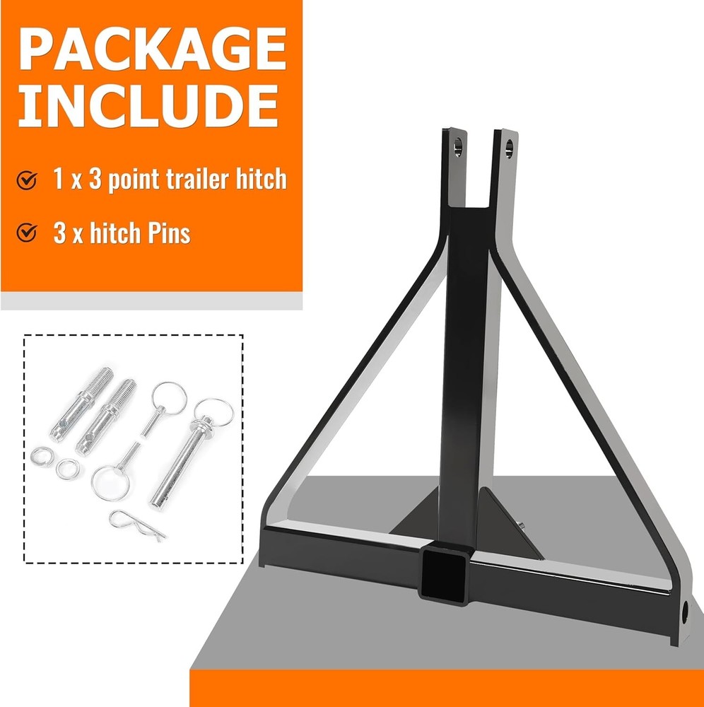 3 Point 2" Receiver Trailer Hitch Category One Tractor